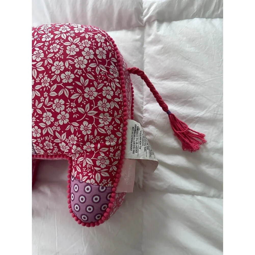 Lil Pixies Pink Purple Floral Elephant Plush Pillow Stuffed Animal Decor 16”